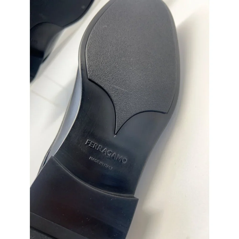 Ferragamo Fosco Men Leather Shoes Black Derby Oxfords Size 9.5